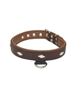 Motivos metálicos en forma de diamante con incrustaciones de cuero - KD01036/55/30/BR/08