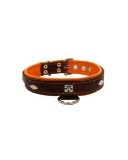 Rhombus with a pom-pom square pyramid with leather inlay - KD01037/50/30/BR/11