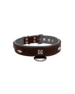 Rhombus with a pom-pom square pyramid with leather inlay - KD01037/55/30/BR/12