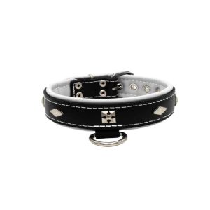 Rhombus with a pom-pom square pyramid with leather inlay – KD01037/65/30/BK/02