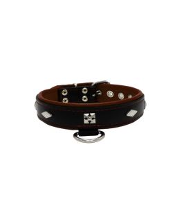 Rhombus with a pom-pom square pyramid with leather inlay - KD01037/65/30/BK/08