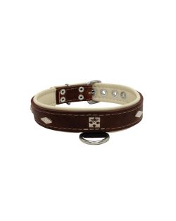 Rhombus with a pom-pom square pyramid with leather inlay - KD01037/65/30/BR/09