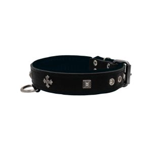 Medieval cross-shaped metal motifs and carved pyramids with leather inlay – KD01041/50/30/BK/01