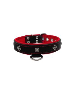 Medieval cross-shaped metal motifs and carved pyramids with leather inlay - KD01041/50/30/BK/04