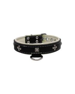 Medieval cross-shaped metal motifs and carved pyramids with leather inlay - KD01041/50/30/BK/09