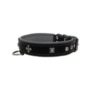 Medieval cross-shaped metal motifs and carved pyramids with leather inlay – KD01041/50/30/BK/12