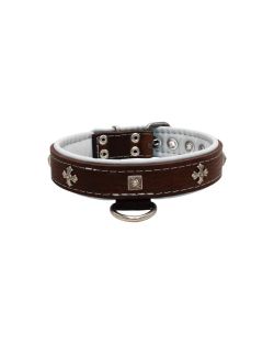 Medieval cross-shaped metal motifs and carved pyramids with leather inlay - KD01041/50/30/BR/02