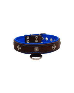 Medieval cross-shaped metal motifs and carved pyramids with leather inlay - KD01041/50/30/BR/03