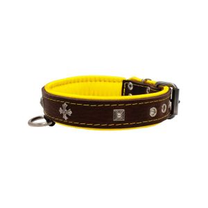 Medieval cross-shaped metal motifs and carved pyramids with leather inlay – KD01041/50/30/BR/06