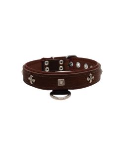 Medieval cross-shaped metal motifs and carved pyramids with leather inlay - KD01041/50/30/BR/08