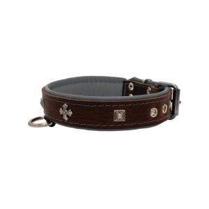 Medieval cross-shaped metal motifs and carved pyramids with leather inlay – KD01041/50/30/BR/12