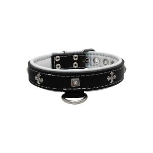 Medieval cross-shaped metal motifs and carved pyramids with leather inlay – KD01041/55/30/BK/02