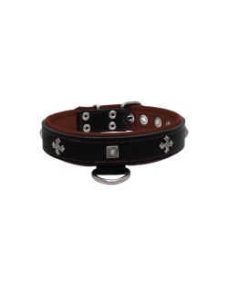 Medieval cross-shaped metal motifs and carved pyramids with leather inlay - KD01041/55/30/BK/08