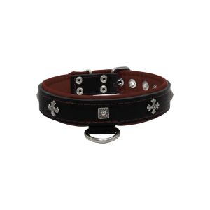 Medieval cross-shaped metal motifs and carved pyramids with leather inlay – KD01041/55/30/BK/08