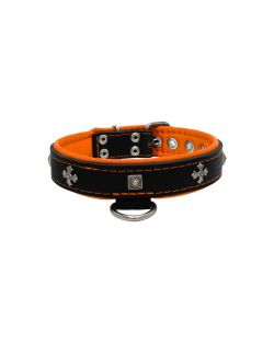 Medieval cross-shaped metal motifs and carved pyramids with leather inlay - KD01041/55/30/BK/11