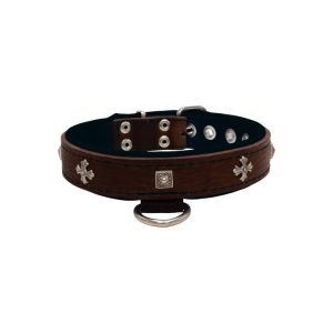 Medieval cross-shaped metal motifs and carved pyramids with leather inlay – KD01041/60/30/BR/01
