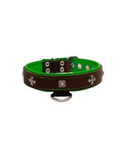 Medieval cross-shaped metal motifs and carved pyramids with leather inlay - KD01041/60/30/BR/05