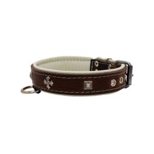 Medieval cross-shaped metal motifs and carved pyramids with leather inlay – KD01041/60/30/BR/09