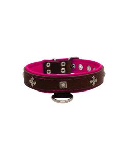 Medieval cross-shaped metal motifs and carved pyramids with leather inlay - KD01041/60/30/BR/13