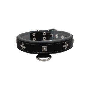 Medieval cross-shaped metal motifs and carved pyramids with leather inlay – KD01041/65/30/BK/12