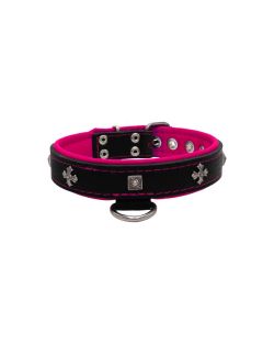 Medieval cross-shaped metal motifs and carved pyramids with leather inlay - KD01041/65/30/BK/13