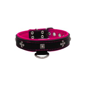 Medieval cross-shaped metal motifs and carved pyramids with leather inlay – KD01041/65/30/BK/13
