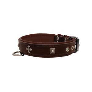 Medieval cross-shaped metal motifs and carved pyramids with leather inlay – KD01041/65/30/BR/08