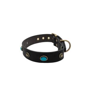 Oval blue gemstone and round carved stones in bronze finish – KD01045/65/40/BK/00