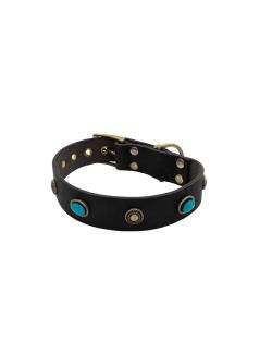 Gema ovalada azul y piedras redondas talladas en acabado bronce - KD01045/70/40/BK/00