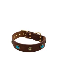 Gema ovalada azul y piedras redondas talladas en acabado bronce - KD01045/75/40/BR/00