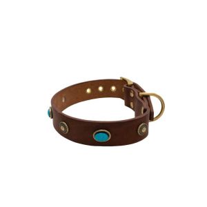 Oval blue gemstone and round carved stones in bronze finish – KD01045/75/40/BR/00