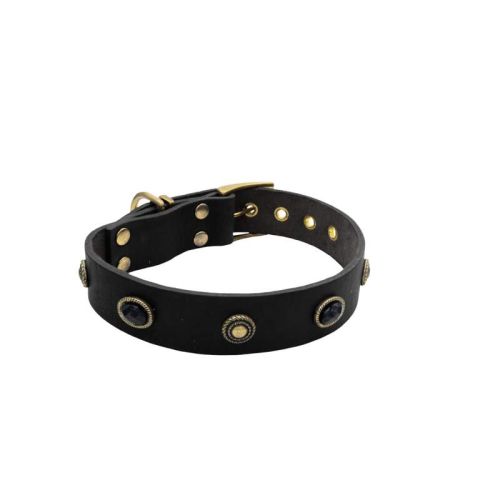 Oval black gemstone and round carved stones in bronze finish – KD01046/70/40/BK/00