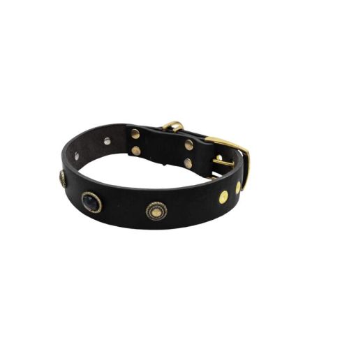 Oval black gemstone and round carved stones in bronze finish – KD01046/70/40/BK/00