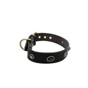Oval black gemstone and round carved stones in bronze finish – KD01046/75/40/BK/00
