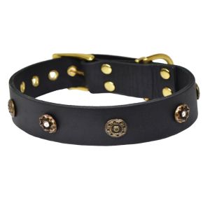 Flower-shaped motif with rhinestones and carved round shield – KD01048/65/40/BK/00