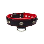 Pirate-themed motif with a skull, round rose-colored gem, and oval hammered stones with leather inlay – KD01054/65/40/BK/04