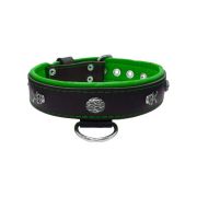 Pirate-themed motif with a skull, round rose-colored gem, and oval hammered stones with leather inlay – KD01054/65/40/BK/05