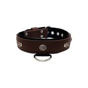 Pirate-themed motif with a skull, round rose-colored gem, and oval hammered stones with leather inlay – KD01054/65/40/BR/01