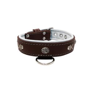 Pirate-themed motif with a skull, round rose-colored gem, and oval hammered stones with leather inlay – KD01054/65/40/BR/02