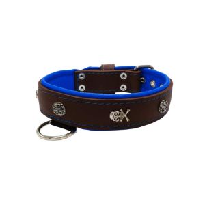 Pirate-themed motif with a skull, round rose-colored gem, and oval hammered stones with leather inlay – KD01054/65/40/BR/03