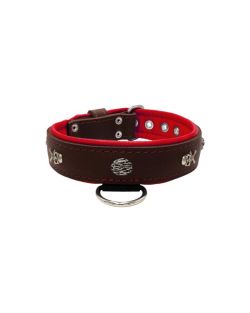 Motivo de pirata con calavera, gema redonda rosa y piedras ovaladas martilladas con incrustaciones de cuero - KD01054/65/40/BR/04