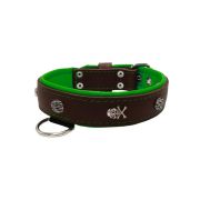 Pirate-themed motif with a skull, round rose-colored gem, and oval hammered stones with leather inlay – KD01054/65/40/BR/05