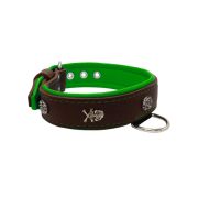 Pirate-themed motif with a skull, round rose-colored gem, and oval hammered stones with leather inlay – KD01054/65/40/BR/05
