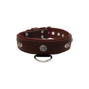 Pirate-themed motif with a skull, round rose-colored gem, and oval hammered stones with leather inlay – KD01054/65/40/BR/08