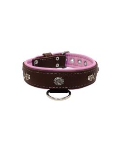 Motivo de pirata con calavera, gema redonda rosa y piedras ovaladas martilladas con incrustaciones de cuero - KD01054/65/40/BR/10
