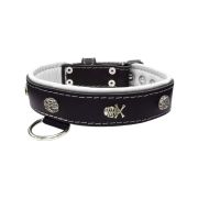 Pirate-themed motif with a skull, round rose-colored gem, and oval hammered stones with leather inlay – KD01054/70/40/BK/02