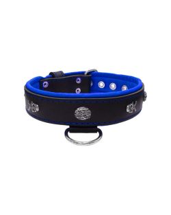 Pirate-themed motif with a skull, round rose-colored gem, and oval hammered stones with leather inlay - KD01054/70/40/BK/03