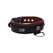 Pirate-themed motif with a skull, round rose-colored gem, and oval hammered stones with leather inlay – KD01054/70/40/BK/08