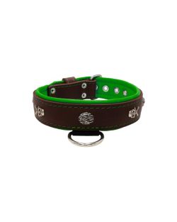 Pirate-themed motif with a skull, round rose-colored gem, and oval hammered stones with leather inlay - KD01054/70/40/BR/05