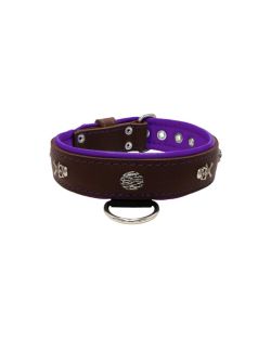 Pirate-themed motif with a skull, round rose-colored gem, and oval hammered stones with leather inlay - KD01054/70/40/BR/07